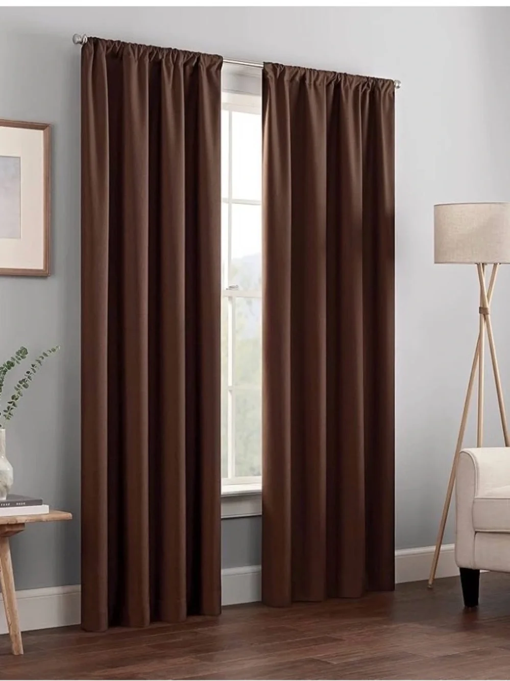4 - Eclipse Solid Brown Rod Pocket Curtain Panel 2” pocket for rod (1” rod)